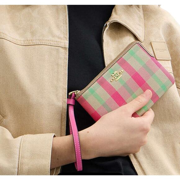 Coach Wristlet and UV Umbrella Set Plaid Gold/Pink - Picture 8 of 8